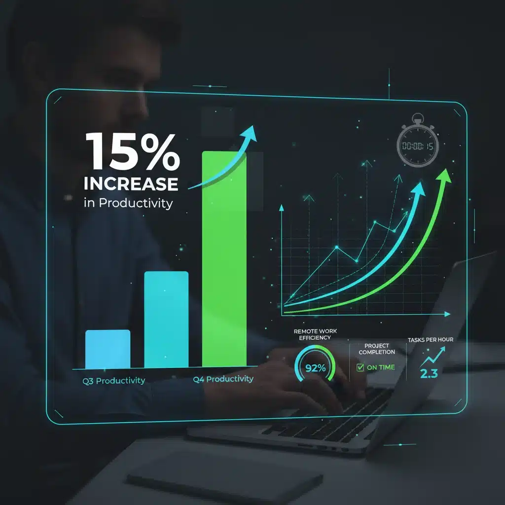 Data visualization showing a 15% productivity increase with the Pomodoro Method in remote work