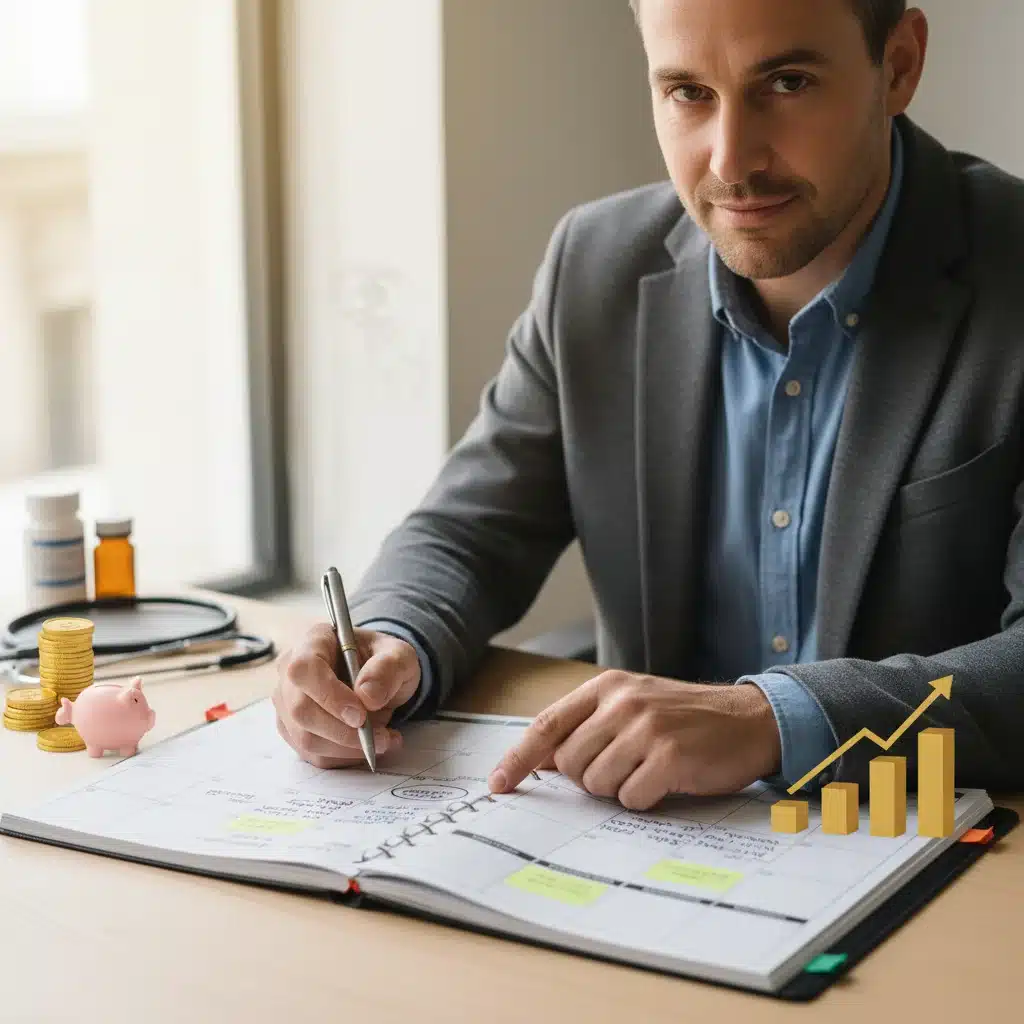 Self-employed individual planning future healthcare and retirement with HSA