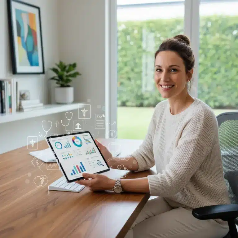 Self-employed person confidently managing finances with HSA benefits