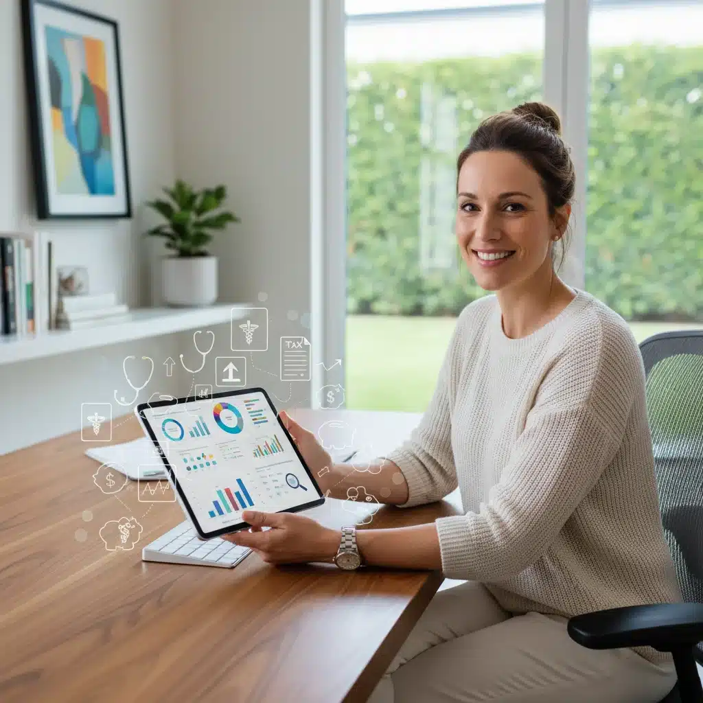 Self-employed person confidently managing finances with HSA benefits