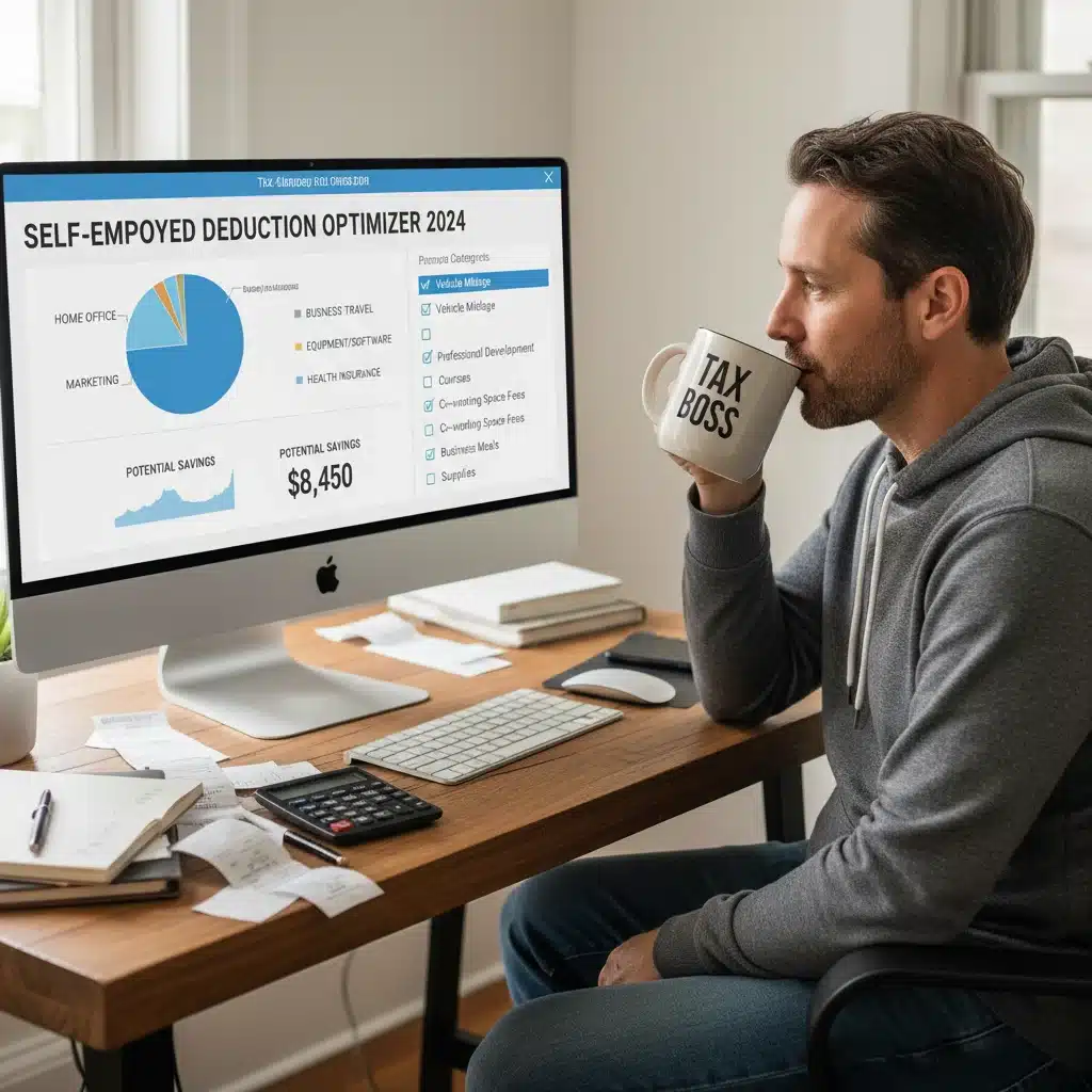 Freelancer identifying tax deductions on tax software