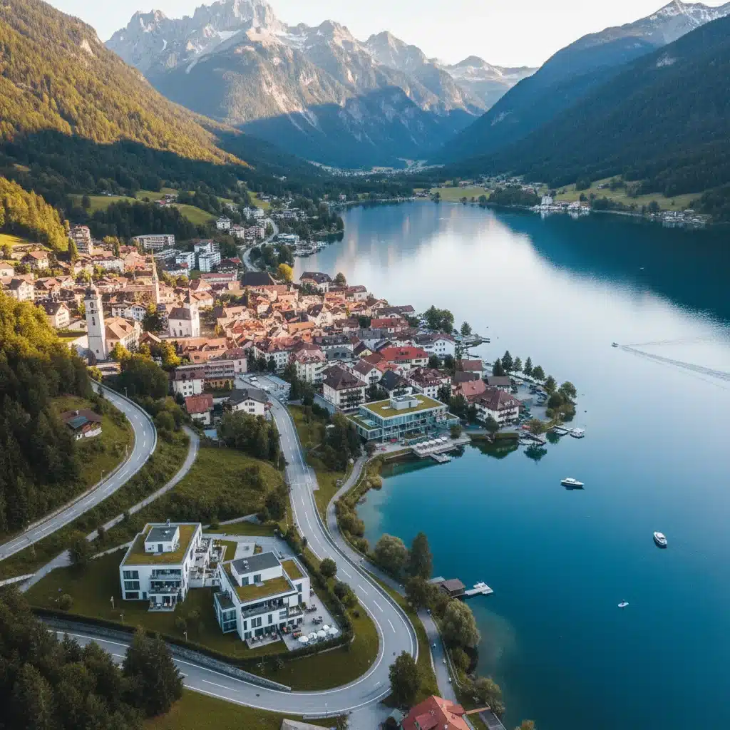 Scenic town with mountains and lake, illustrating high quality of life in remote work hubs.