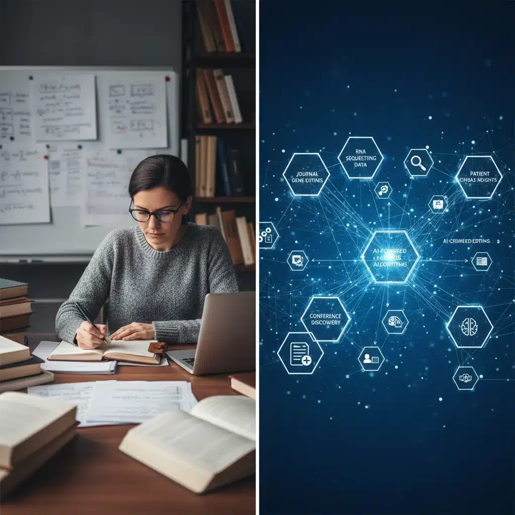 AI-powered knowledge graph organizing complex research notes and insights for a researcher.