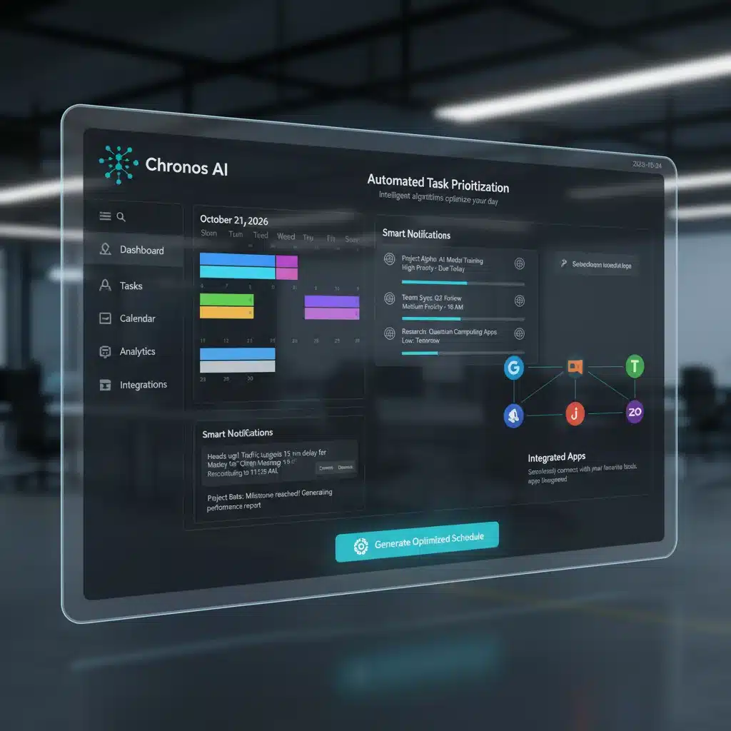 Screenshot of an advanced AI-powered scheduling tool showing smart task prioritization and integration features.
