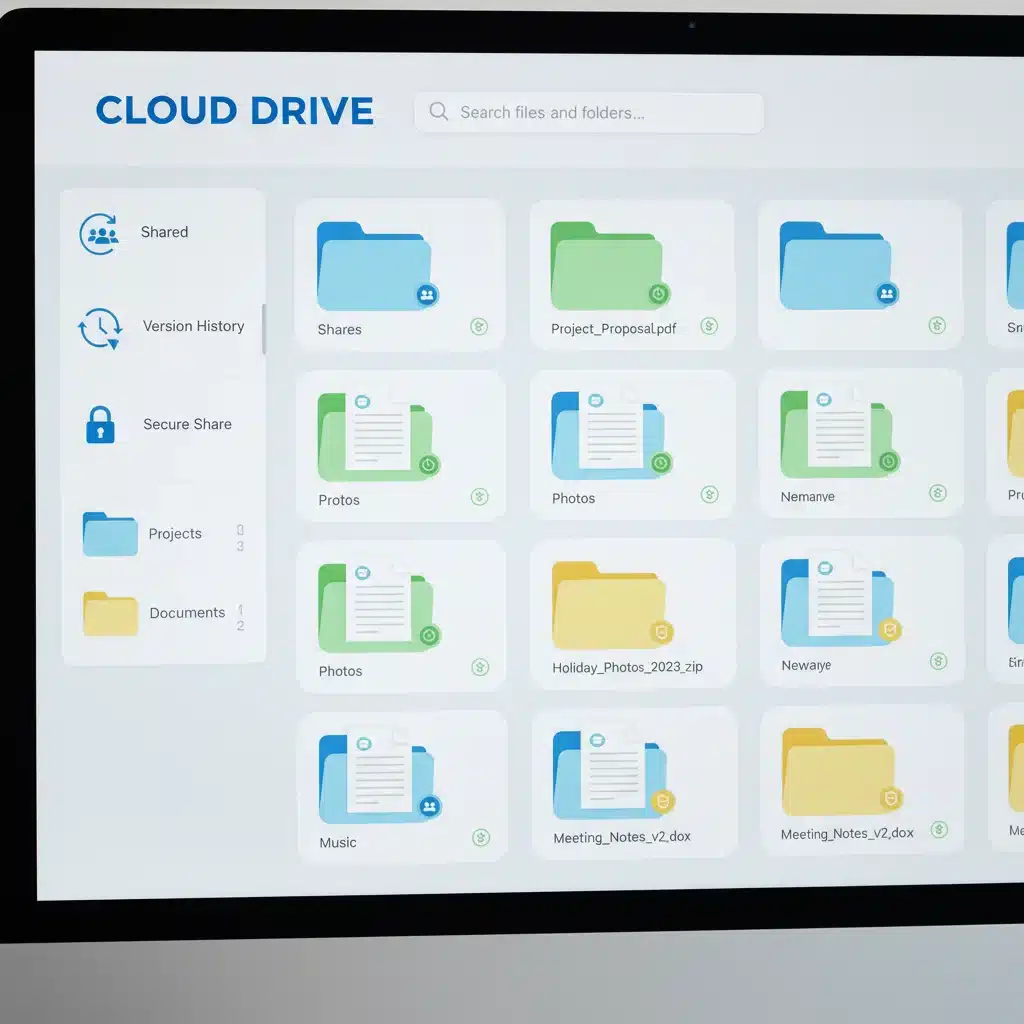 Cloud storage interface showing organized files and collaboration features