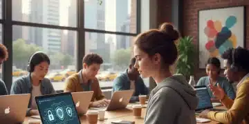 Digital nomad working securely in a US co-working space