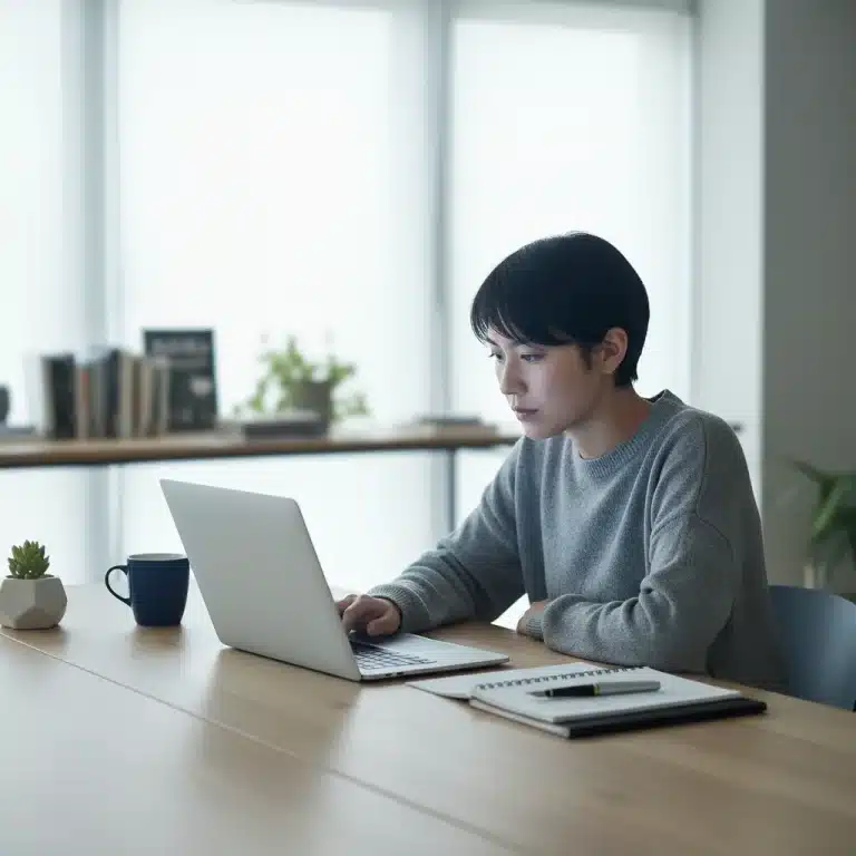 Person intensely focused at a minimalist desk, managing cognitive load effectively