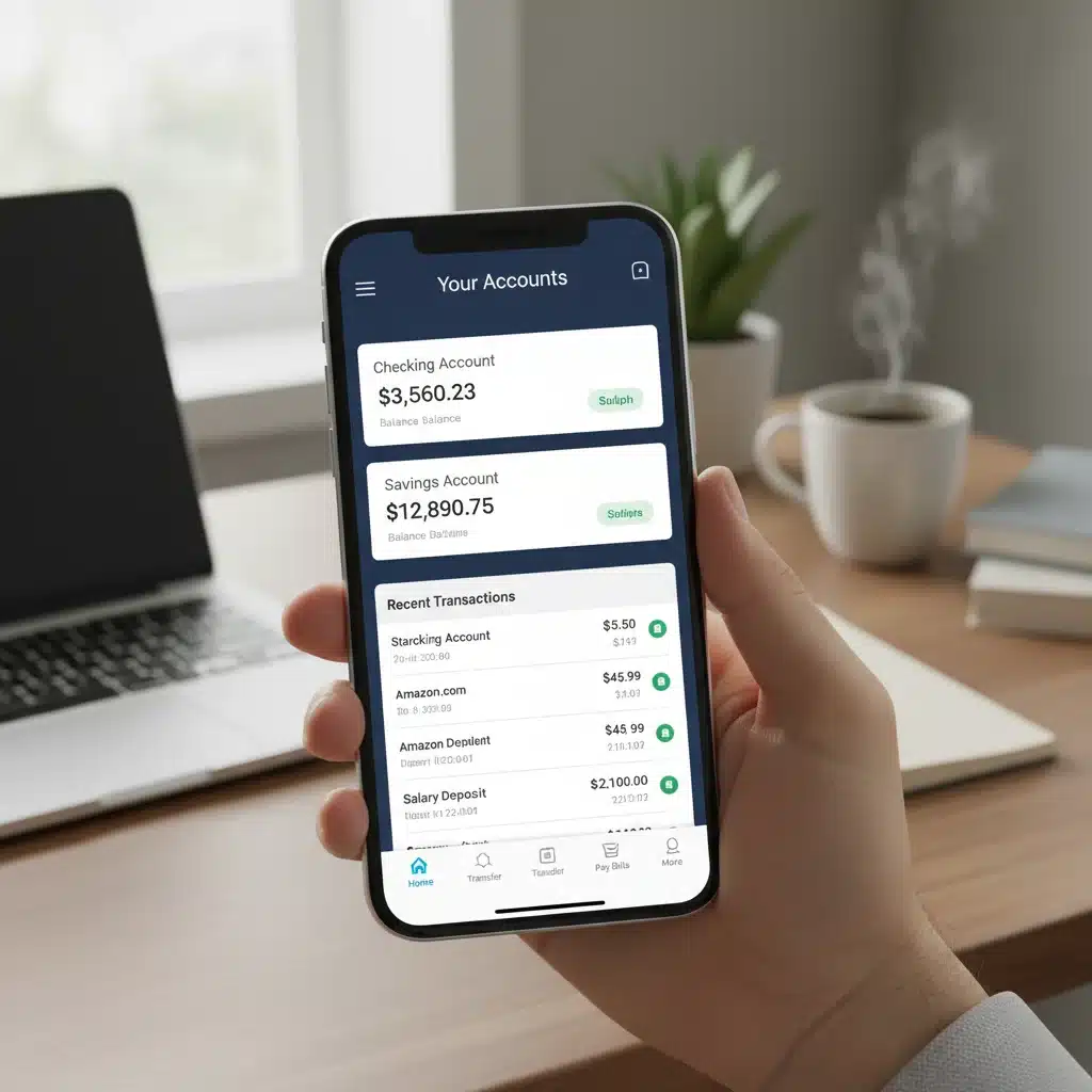 Mobile banking app displaying transactions on a smartphone