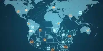 Digital nomad managing US home base from abroad, with mail, storage, and vehicle icons.