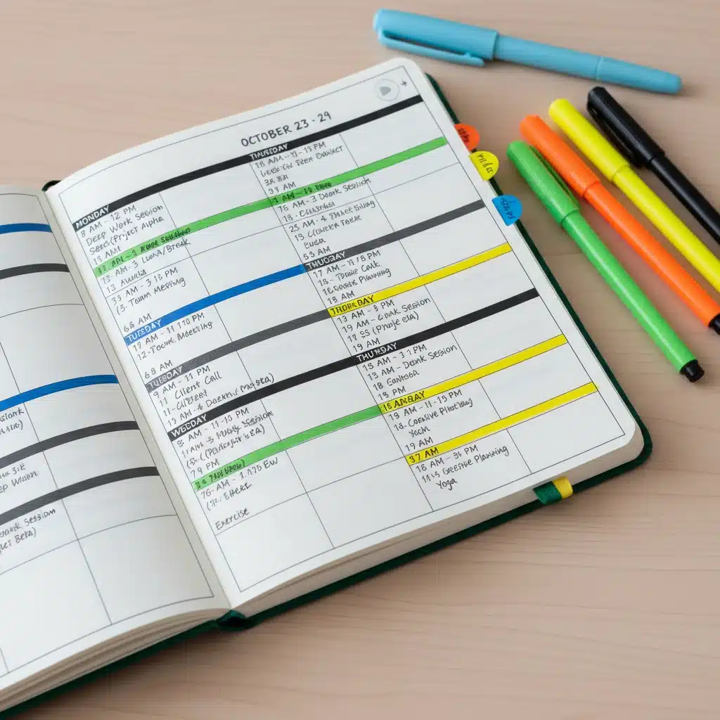 Detailed view of a weekly planner with scheduled deep work sessions and breaks.