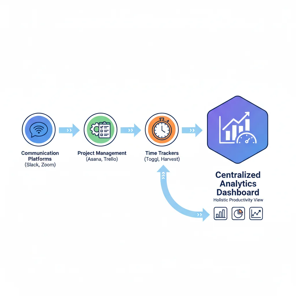 Data flow diagram illustrating integration of remote work tools into an analytics dashboard