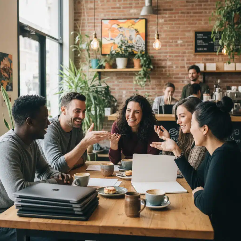 Digital nomads socializing at a local coffee shop, fostering connections and friendships.