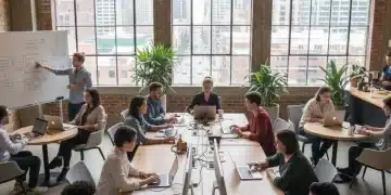 Digital nomads working in a modern US co-working space, illustrating legal frameworks for remote workers.