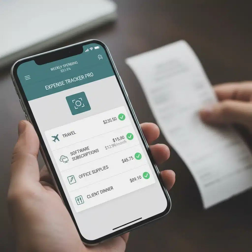 Mobile expense tracking app scanning receipt