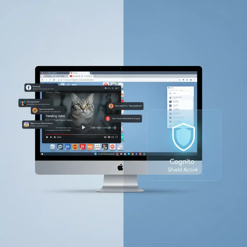 Cognito Shield before and after blocking digital distractions