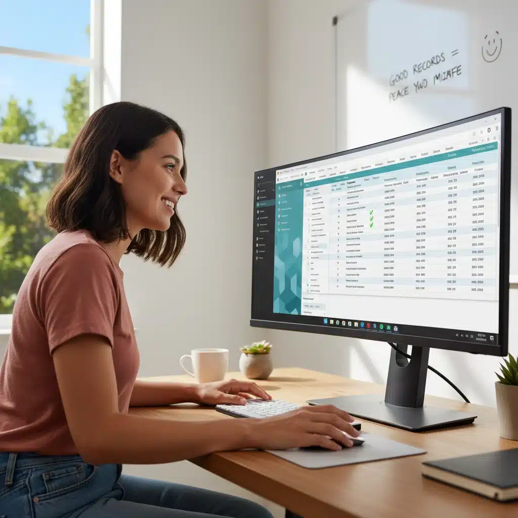 Freelancer organizing digital receipts for tax deductions.