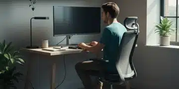 Person focused at computer with 5-minute timer