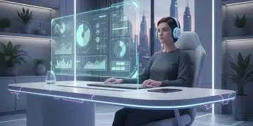 Focused remote worker using new digital distraction blocker software