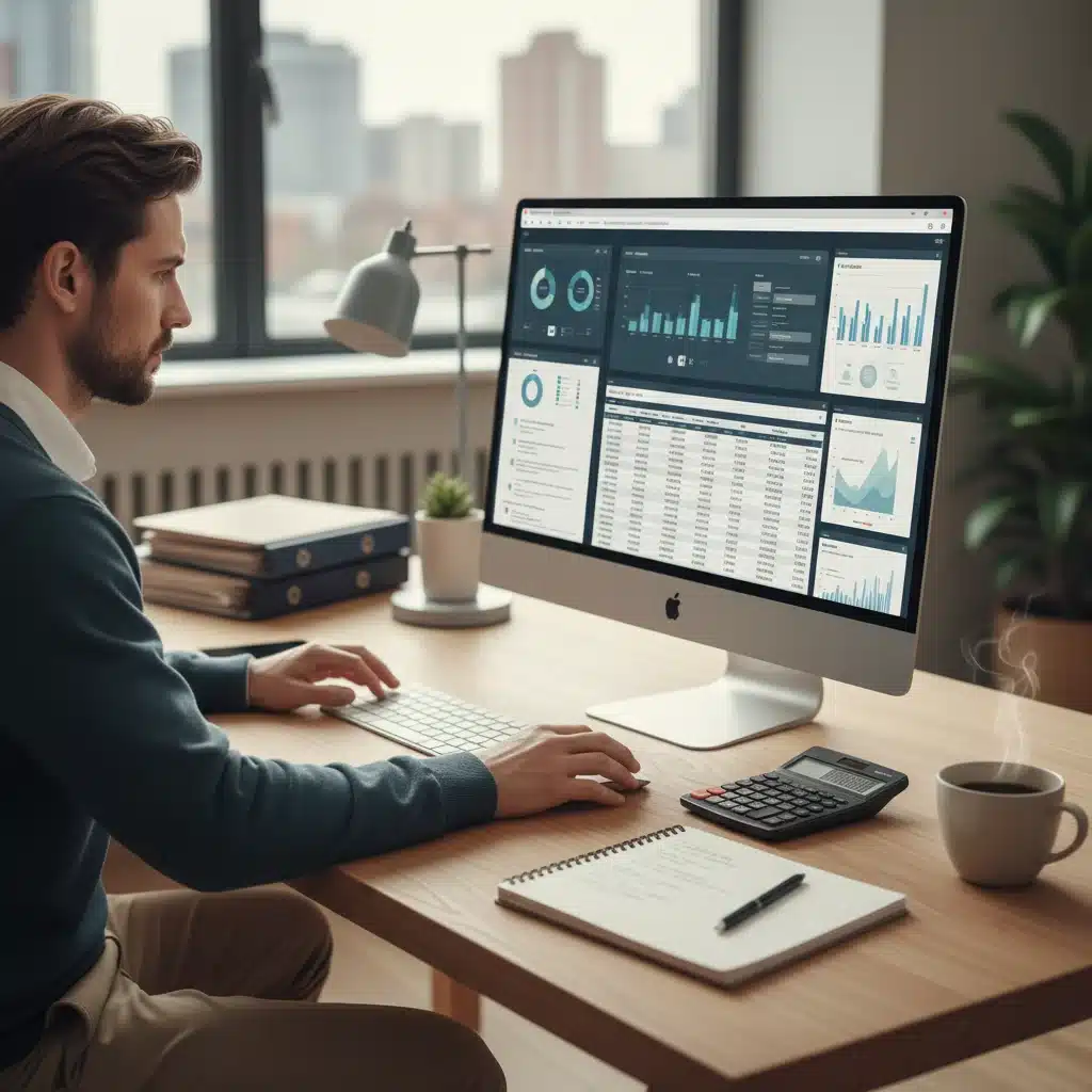 Freelancer analyzing financial reports and optimizing project management