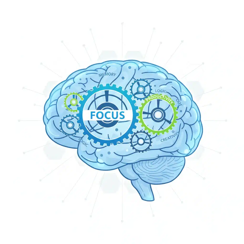Brain with gears symbolizing enhanced focus and productivity