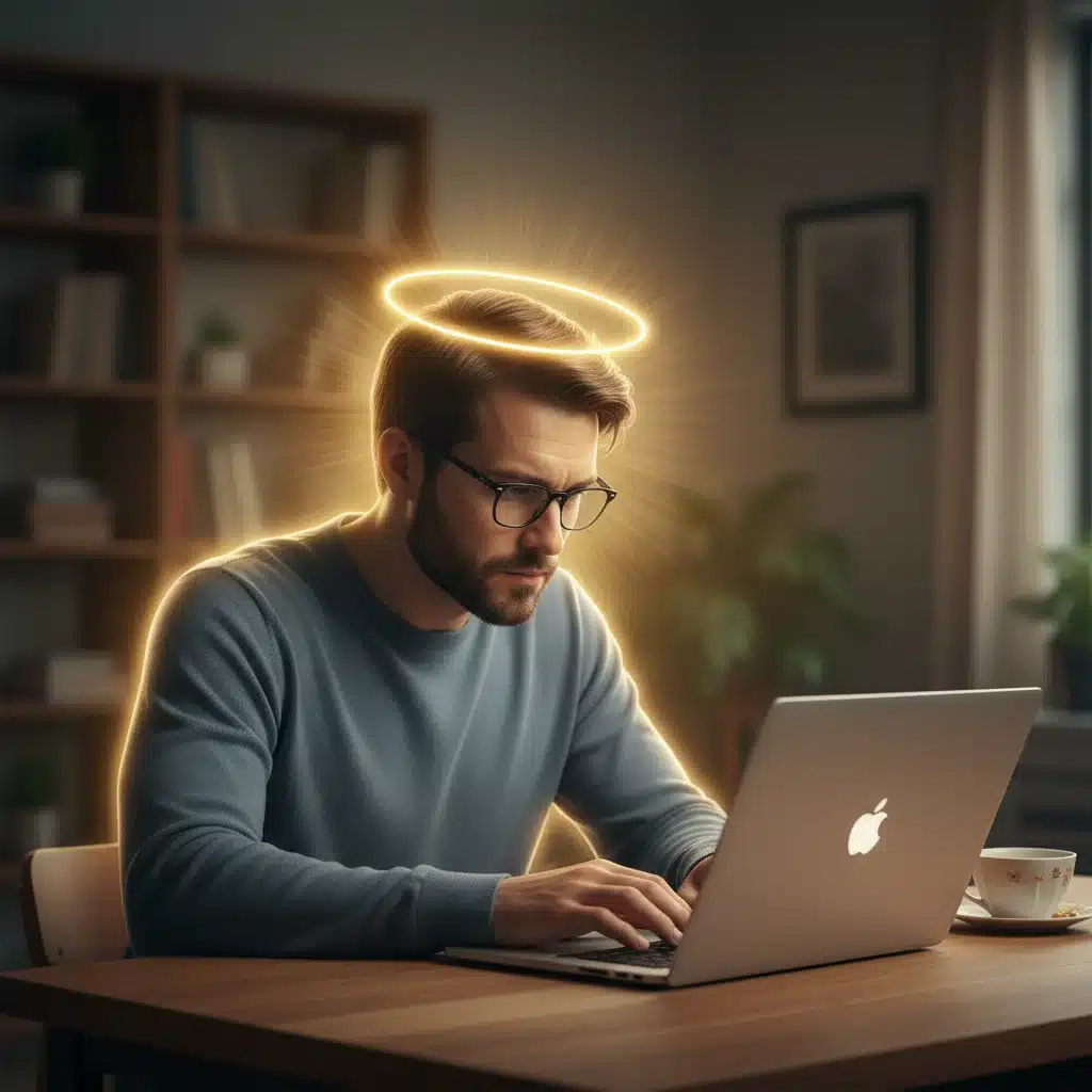 Person deeply focused on laptop at a clean desk, demonstrating intense concentration