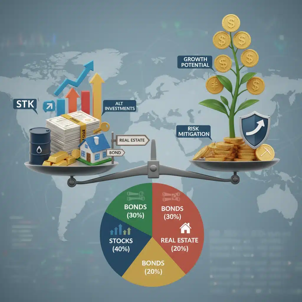 Diversified investment portfolio with various asset classes