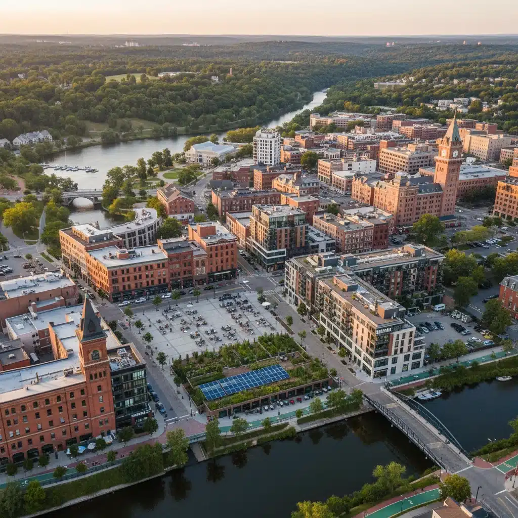 Scenic aerial view of a growing US digital nomad city.