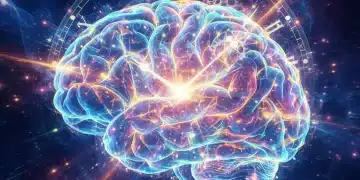 Abstract illustration of brain activity and a clock, symbolizing focus and time management for productivity