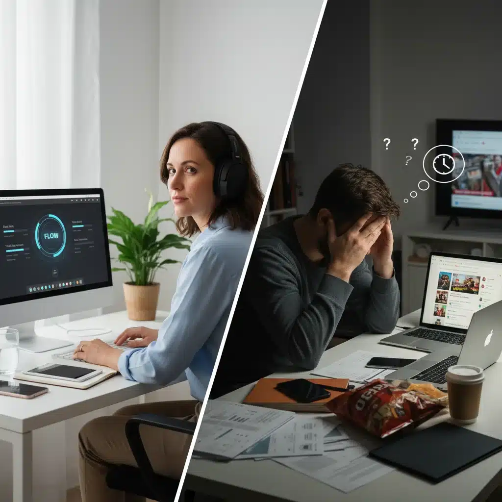 Productivity comparison with and without focus tools for remote workers