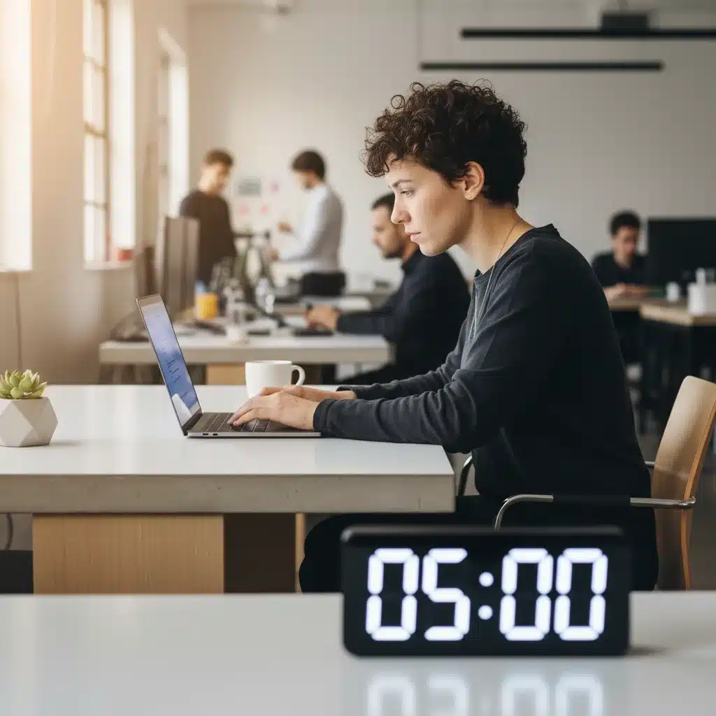 Person intensely focused on laptop using the 5-Minute Focus Rule