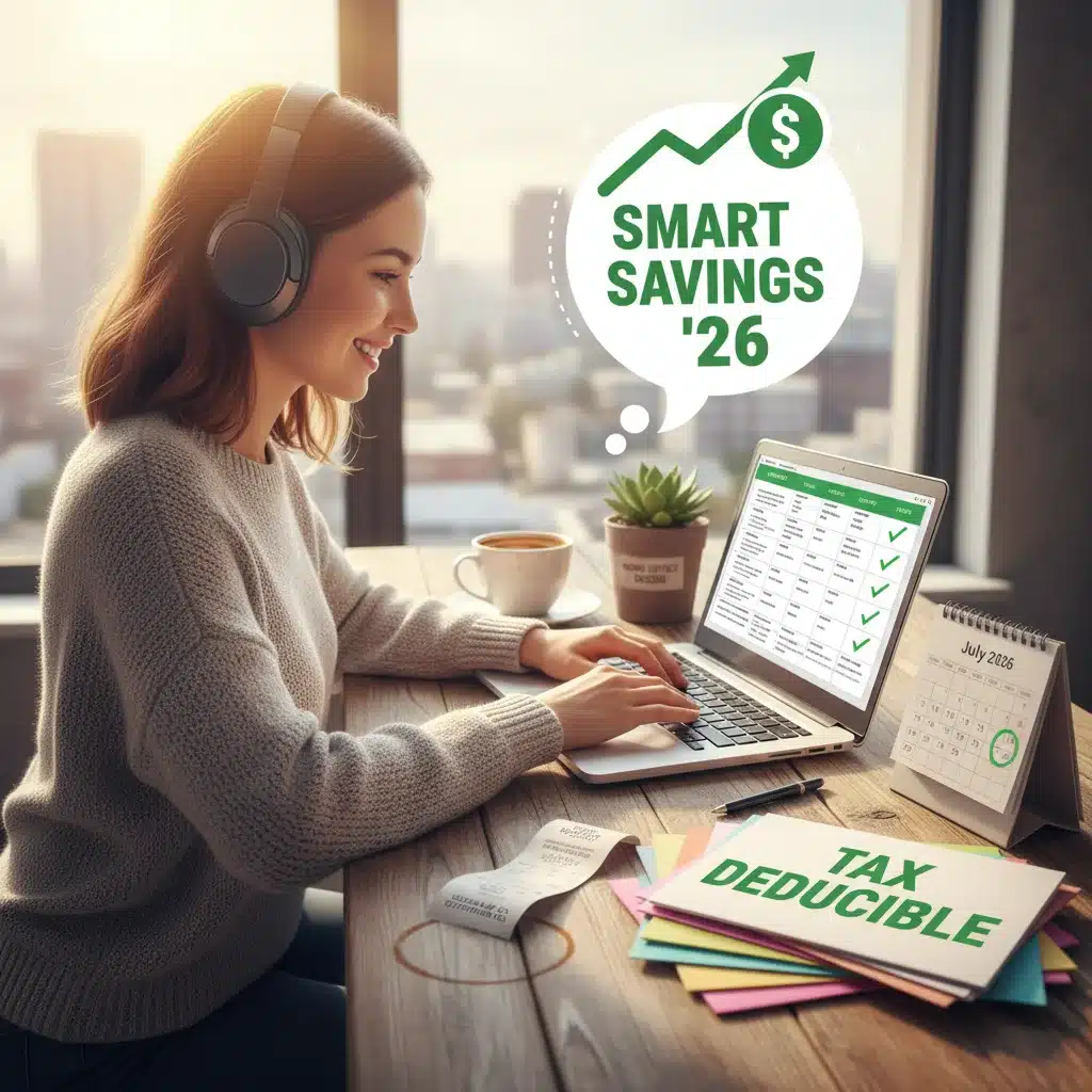 Freelancer reviewing business expenses for tax deductions 2026
