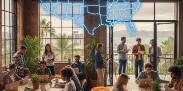 US State Regulations for Digital Nomads 2026: Insider Knowledge Digital nomads working remotely across various US states, symbolizing flexibility and diverse regulations.