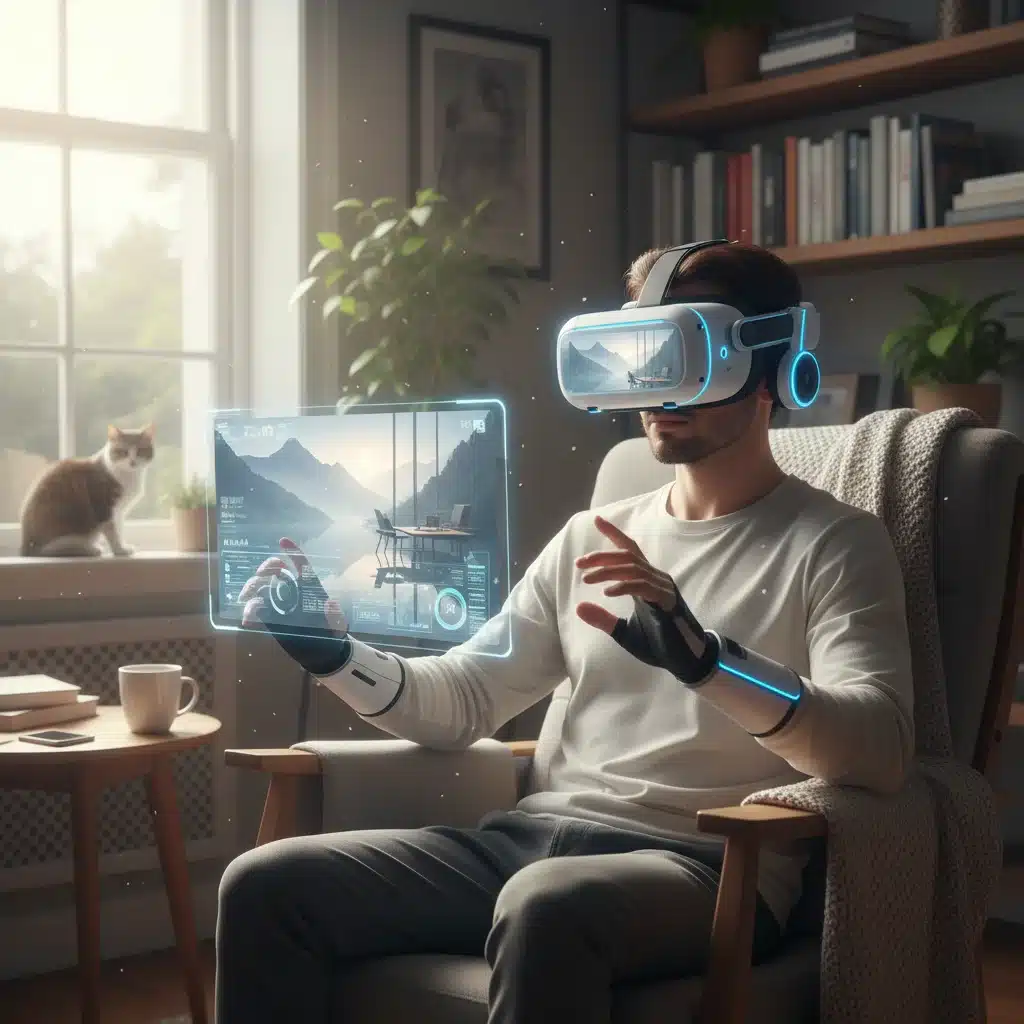 Individual using VR headset for immersive focus environment